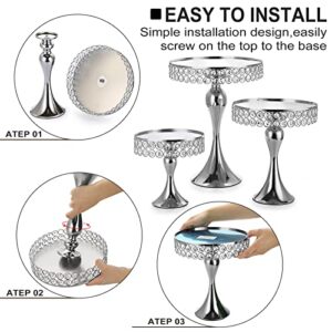 ELLDOO Set of 3 Crystal Wedding Cake Stands, 8/10/12 Inch Silver Round Cake Display Stand Pedestal, Metal Cupcake Stand Dessert Stand for Parties Birthday Baking Party Baby Showers Anniversary