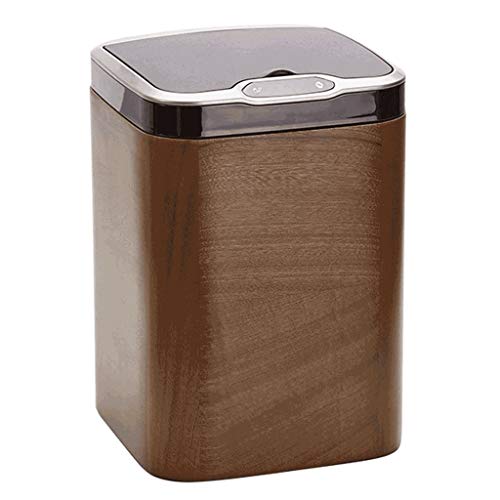 LXXSH Creative Smart Induction Trash Can 14L Automatic Trash Can with Lid Square Solid Wood Trash Can, Perfect for Bedroom Living Room Office Trash can for Bedroom