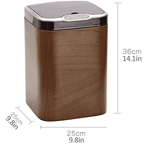 LXXSH Creative Smart Induction Trash Can 14L Automatic Trash Can with Lid Square Solid Wood Trash Can, Perfect for Bedroom Living Room Office Trash can for Bedroom