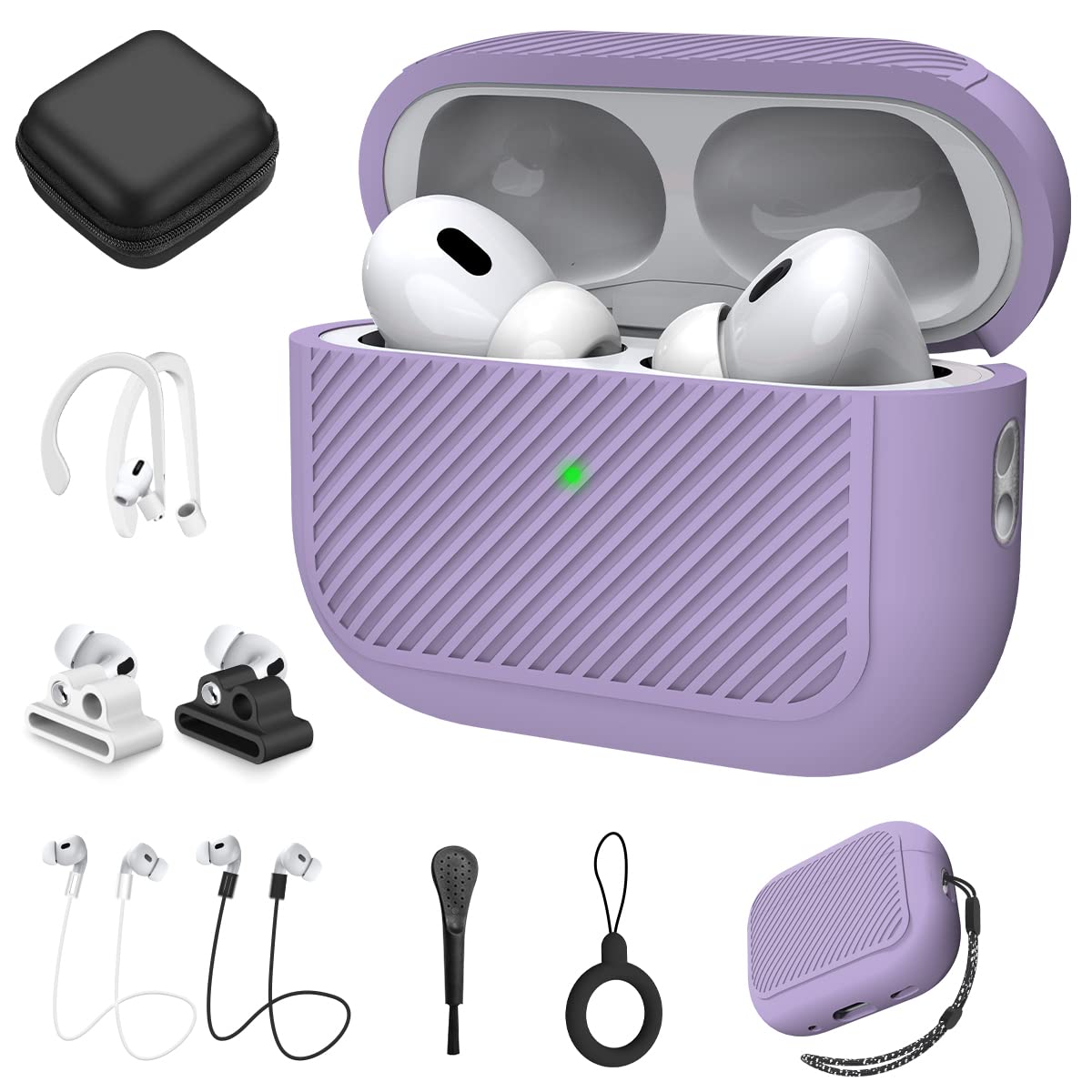 YIPINJIA AirPods Pro 2 Case, [10 in 1]AirPods Pro 2nd Generation 2022 Accessories Set Kit, Soft Silicone Shockproof Protective Cover with Different Earbuds Accessories for New Apple Airpods Pro-Purple