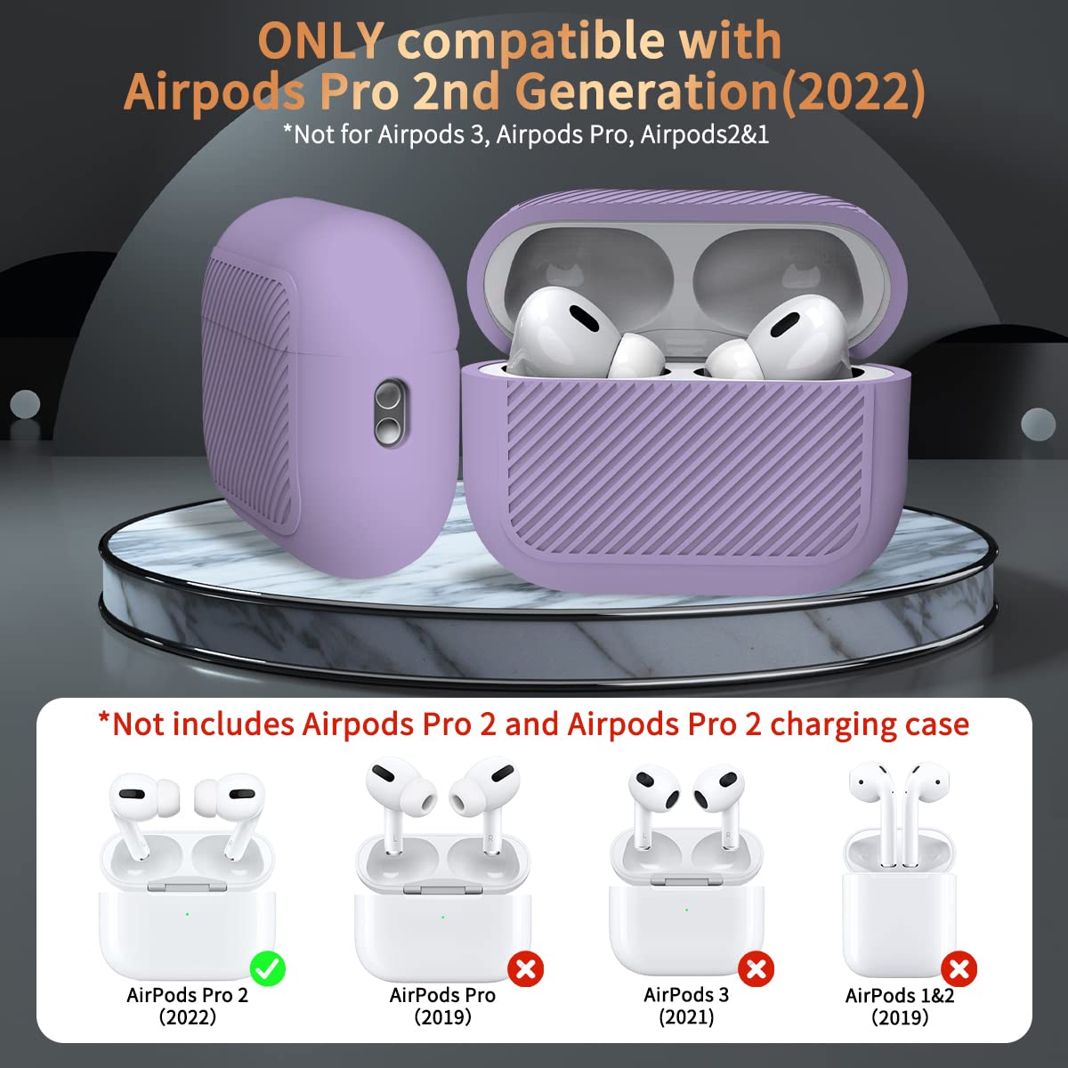 YIPINJIA AirPods Pro 2 Case, [10 in 1]AirPods Pro 2nd Generation 2022 Accessories Set Kit, Soft Silicone Shockproof Protective Cover with Different Earbuds Accessories for New Apple Airpods Pro-Purple