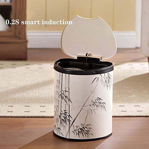 LXXSH Creative Living Room Bedroom Smart Trash Can 9L Household Trash Can with Lid Metal Automatic Induction Trash Can Round Barrel-Shaped Office Trash Can