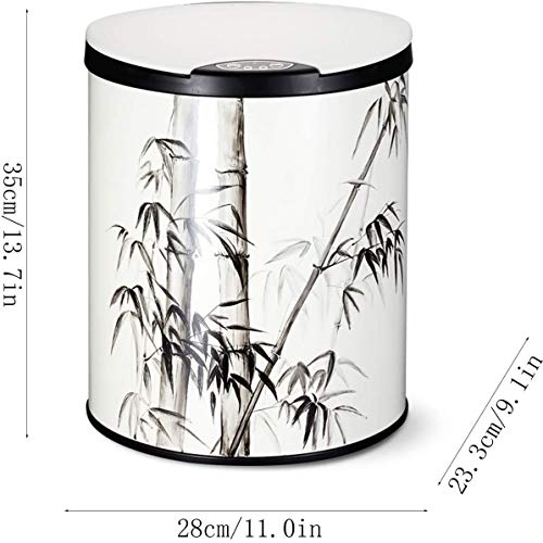 LXXSH Creative Living Room Bedroom Smart Trash Can 9L Household Trash Can with Lid Metal Automatic Induction Trash Can Round Barrel-Shaped Office Trash Can