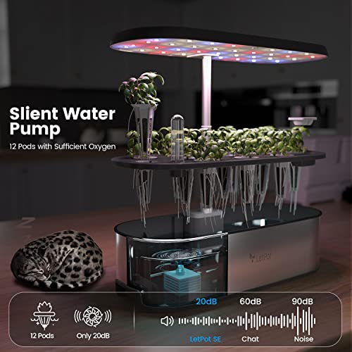 LetPot LPH-SE Hydroponics Growing System, 12 Pods Smart Herb Garden Kit Indoor, Indoor Garden, APP & WiFi Controlled, with 24W Growing LED, 5.5L Water Tank, Pump System, Automatic Timer