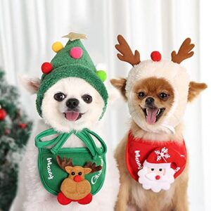 christmas costume for dogs 2 pcs hat & bib set pet winter warm clothes for small dogs cats santa cap xmas gift for dogs (small, green)