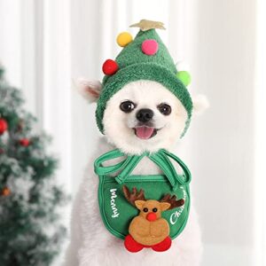 Christmas Costume for Dogs 2 Pcs Hat & Bib Set Pet Winter Warm Clothes for Small Dogs Cats Santa Cap Xmas Gift for Dogs (Small, Green)