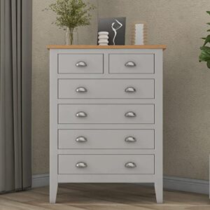 Knocbel Classic 6-Drawer Chest for Bedroom, Living Room Nursery Room Bedroom Dresser Storage Chest of Drawers (Gray and Oak Chest)