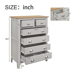 Knocbel Classic 6-Drawer Chest for Bedroom, Living Room Nursery Room Bedroom Dresser Storage Chest of Drawers (Gray and Oak Chest)