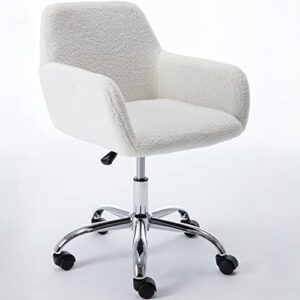 home office desk chair height adjustable - faux fur desk chair wheels swivel rolling office chair, modern cute computer task chair, accent chair fluffy desk chair white vanity chair for women, girls