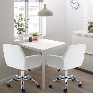 Home Office Desk Chair Height Adjustable - Faux Fur Desk Chair Wheels Swivel Rolling Office Chair, Modern Cute Computer Task Chair, Accent Chair Fluffy Desk Chair White Vanity Chair for Women, Girls