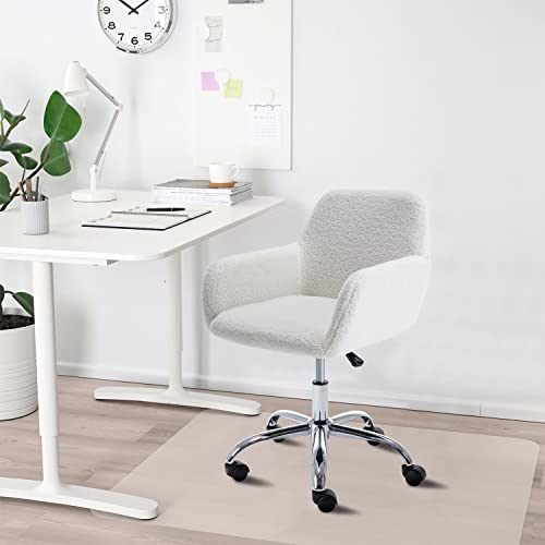 Home Office Desk Chair Height Adjustable - Faux Fur Desk Chair Wheels Swivel Rolling Office Chair, Modern Cute Computer Task Chair, Accent Chair Fluffy Desk Chair White Vanity Chair for Women, Girls