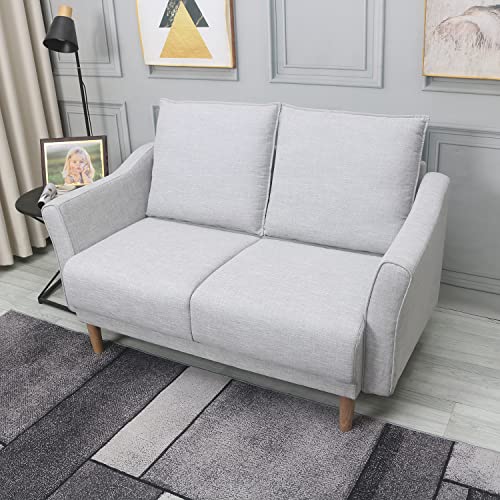 Best-Living Furniture Linen Fabric Small Sofa 56" Modern Sofa Couch, Mid-Century Love seat and Loveseat Sofa, 2 Seat Sofa for Small Space, (Grey)