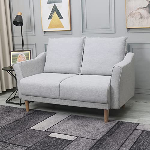 Best-Living Furniture Linen Fabric Small Sofa 56" Modern Sofa Couch, Mid-Century Love seat and Loveseat Sofa, 2 Seat Sofa for Small Space, (Grey)