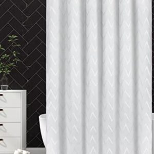 SUMGAR White Shower Curtain Waffle Weave Textured Soft Fabric Shower Curtains for Bathroom,Herringbone Jacquard Chevron Zig Zag Modern Boho Waterproof Shower Curtain Set with Hooks, 72" x 72"