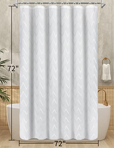 SUMGAR White Shower Curtain Waffle Weave Textured Soft Fabric Shower Curtains for Bathroom,Herringbone Jacquard Chevron Zig Zag Modern Boho Waterproof Shower Curtain Set with Hooks, 72" x 72"