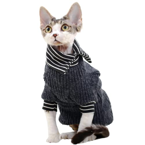 Bonaweite Sphynx Hairless Cat Sweater Turtleneck Cats Clothes Wear Soft Knitted Kitten Pullover Outfits Handsome Cat Apparel Pet Clothing Shirts Jumpsuit for Sphinx, Cornish Rex, Devon Rex, Peterbald