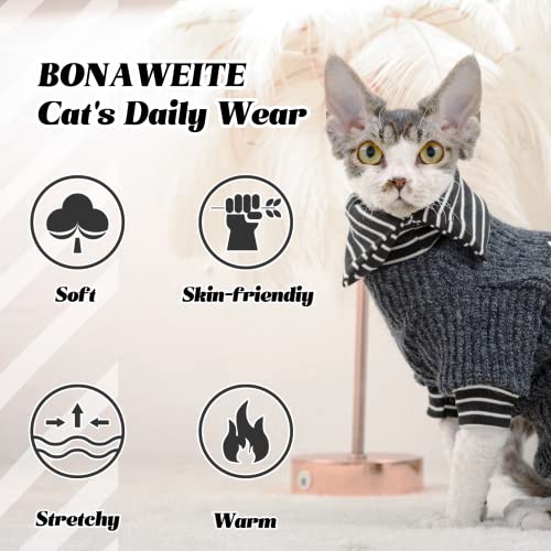 Bonaweite Sphynx Hairless Cat Sweater Turtleneck Cats Clothes Wear Soft Knitted Kitten Pullover Outfits Handsome Cat Apparel Pet Clothing Shirts Jumpsuit for Sphinx, Cornish Rex, Devon Rex, Peterbald