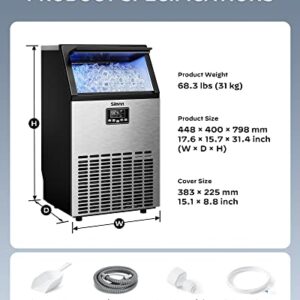 Silonn Commercial Ice Maker Machine, 90lbs/24H with 30lbs Bin, Full Heavy Duty Stainless Steel Construction, Self-Cleaning, Clear Cube for Home Bar, Include Connection Hose, Scoop