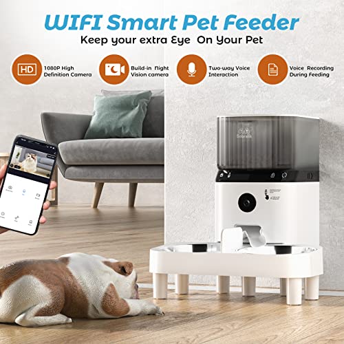 Sobralik Automatic Cat Feeder with Camera for Two Cats, 5L Auto Pet Feeder with 1080p Hd Video & 2-Way Audio, Portion Control, Dual Power Supply, Voice Recorder, 2.4G Wi-Fi Enabled