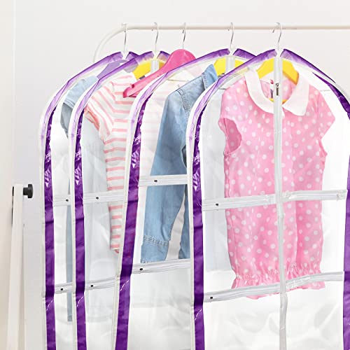 Clear Kids Dance Costume Garment Bag, 3 Pack Garment Bags for Hanging Clothes, PVC Dance Costume Bags with Garment Rack Dance Costume Organizer with Zipper Pockets for Travel Storage Kids Girls