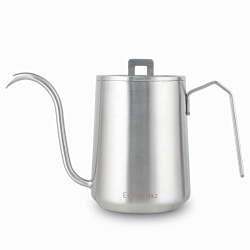 Easyworkz Gooseneck Pour Over Coffee Kettle 20 oz Stainless Steel Hand Drip Coffee Pot With Long Narrow Spout, Brushed Silver