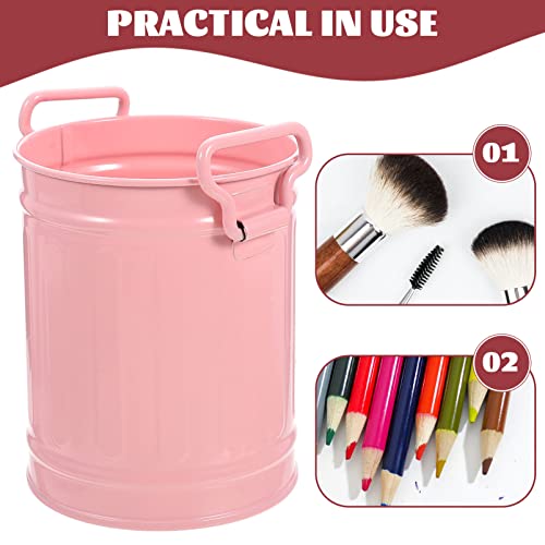 Cabilock Farmhouse Basket Vintage Cans Flowerpot Practical Handles Decorative Holder Galvanized Waste Pink Desk Pen Multi-Functional Multi-Function Bin Office Kitchen Cup with Planter Lid