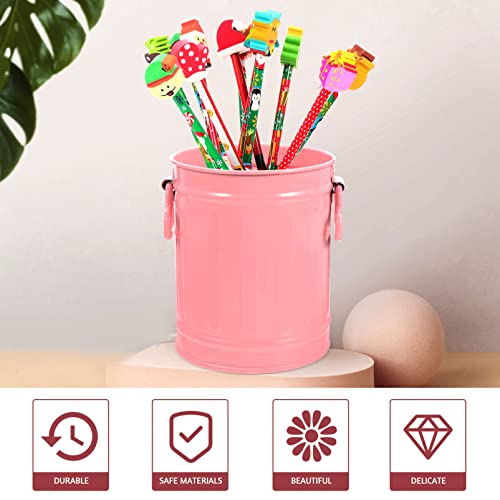 Cabilock Farmhouse Basket Vintage Cans Flowerpot Practical Handles Decorative Holder Galvanized Waste Pink Desk Pen Multi-Functional Multi-Function Bin Office Kitchen Cup with Planter Lid