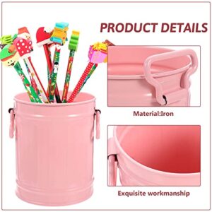 Cabilock Farmhouse Basket Vintage Cans Flowerpot Practical Handles Decorative Holder Galvanized Waste Pink Desk Pen Multi-Functional Multi-Function Bin Office Kitchen Cup with Planter Lid