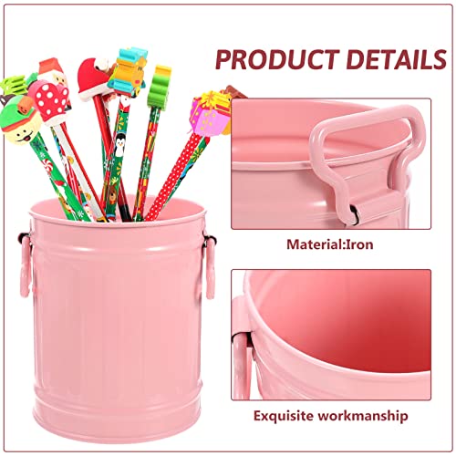 Cabilock Farmhouse Basket Vintage Cans Flowerpot Practical Handles Decorative Holder Galvanized Waste Pink Desk Pen Multi-Functional Multi-Function Bin Office Kitchen Cup with Planter Lid