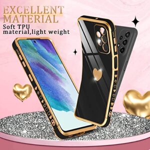 Atump for Samsung Galaxy A23 5G Case with HD Screen Protector Shockproof Protection, Love Heart Plating Girly Women Cute Soft TPU Luxury Elegant Case for Galaxy A23 4G/5G, Black