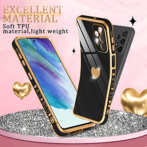 Atump for Samsung Galaxy A23 5G Case with HD Screen Protector Shockproof Protection, Love Heart Plating Girly Women Cute Soft TPU Luxury Elegant Case for Galaxy A23 4G/5G, Black