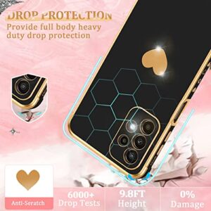 Atump for Samsung Galaxy A23 5G Case with HD Screen Protector Shockproof Protection, Love Heart Plating Girly Women Cute Soft TPU Luxury Elegant Case for Galaxy A23 4G/5G, Black