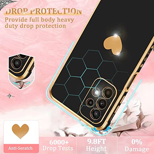 Atump for Samsung Galaxy A23 5G Case with HD Screen Protector Shockproof Protection, Love Heart Plating Girly Women Cute Soft TPU Luxury Elegant Case for Galaxy A23 4G/5G, Black