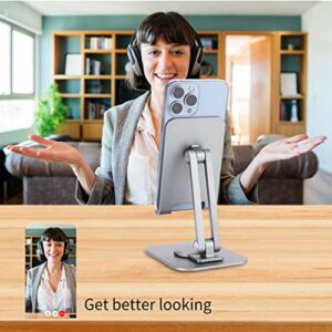 BFSGSGMR Cell Phone Stand for Desk，Foldable and rotatable Desktop Mobile Phone Holder, Compatible with All Models of Mobile Phones, ipads, Tablets (4-11 inches) (Silver)