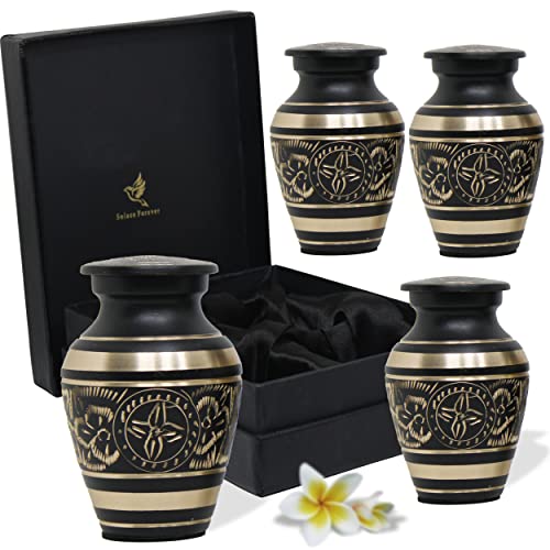 Black Keepsake Urns for Human Ashes - Small Urns Set of 4 with Box & Bags - Honor Your Loved One with Mini Urns for Ashes Adult Male & Female - Handcrafted Small Cremation Urns - Unique Black Urns