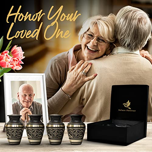 Black Keepsake Urns for Human Ashes - Small Urns Set of 4 with Box & Bags - Honor Your Loved One with Mini Urns for Ashes Adult Male & Female - Handcrafted Small Cremation Urns - Unique Black Urns