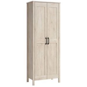 sauder engineered wood 2-door storage cabinet in chalk oak finish