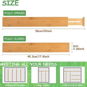 Adjustable Bamboo Drawer Dividers, 6 Pack Large Drawer Divider Organizer Expandable From 17.7-22", Drawer Separators For Kitchen Utensils, Dresser, Bedroom, Clothes, Bathroom