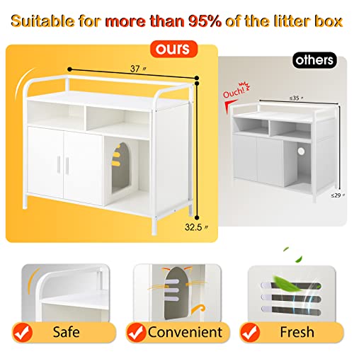 Amunrbrek Litter Box Enclosure,Cat Litter Box Furniture Hidden,Large Washroom with Scratching Pad,Modern Cabinet White