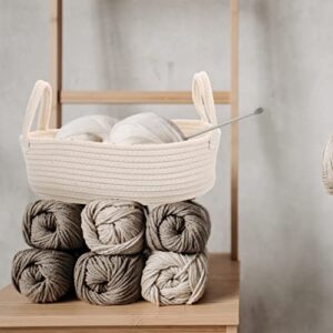 DECHOUS Woven Basket Cotton Rope Storage Basket Hand Woven Desktop Storage Container Decorative Basket Cotton Organizer Bins with Handle for Clothes Toys Candy Food Towels Woven Baskets