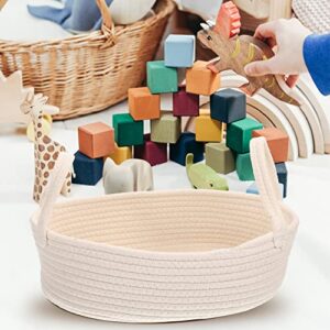 DECHOUS Woven Basket Cotton Rope Storage Basket Hand Woven Desktop Storage Container Decorative Basket Cotton Organizer Bins with Handle for Clothes Toys Candy Food Towels Woven Baskets