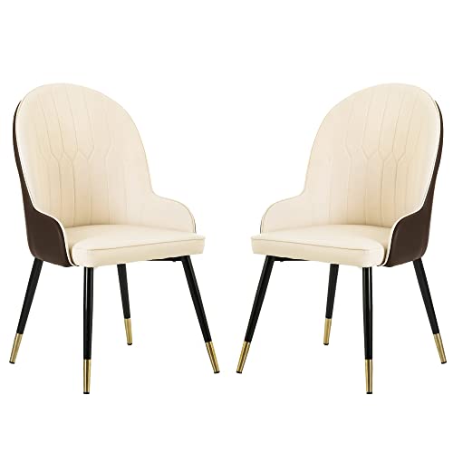 RuiSiSi Modern Dining Chairs, PU Leather Side Chair Pub Chairs French Style Kitchen Room Chairs with Comfortable Wing Back and Solid Metal Chair Legs, Set of 2, Brown