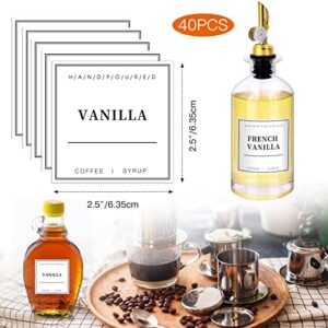 40PCS Coffee Syrup Labels for Coffee Bar, Coffee Station Syrup Dispenser Labels, Waterproof Labels for Coffee Syrup Bottles