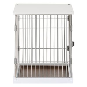 EMKK 34" Wooden Structure White Dog Cage Crate, End Table with Movable Salver, Dog House Cage Indoor Use, with Wide Table Top,Dog Crates for Large Dog Mental Wire Crates Dog Kennels Pet Dog Cage Crate