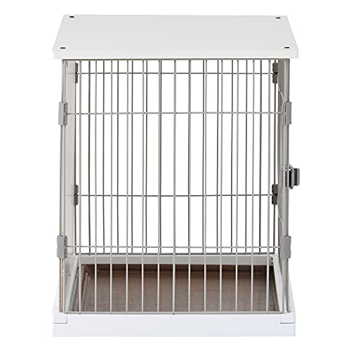 EMKK 34" Wooden Structure White Dog Cage Crate, End Table with Movable Salver, Dog House Cage Indoor Use, with Wide Table Top,Dog Crates for Large Dog Mental Wire Crates Dog Kennels Pet Dog Cage Crate