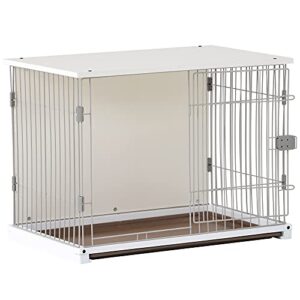 EMKK 34" Wooden Structure White Dog Cage Crate, End Table with Movable Salver, Dog House Cage Indoor Use, with Wide Table Top,Dog Crates for Large Dog Mental Wire Crates Dog Kennels Pet Dog Cage Crate