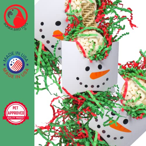 Bonka Bird Toys Christmas Xmas Santa Claus Reindeer Snowman Small Medium Chew Forage Shred Festive Holiday Season Cockatiel Parakeet Conure and Similar (2430 Snowman)