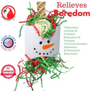 Bonka Bird Toys Christmas Xmas Santa Claus Reindeer Snowman Small Medium Chew Forage Shred Festive Holiday Season Cockatiel Parakeet Conure and Similar (2430 Snowman)