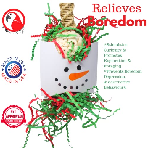 Bonka Bird Toys Christmas Xmas Santa Claus Reindeer Snowman Small Medium Chew Forage Shred Festive Holiday Season Cockatiel Parakeet Conure and Similar (2430 Snowman)