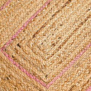 THE RUG CAFE Natural Scalloped Jute Area Rug Bohemian Scallop Boho Decor Area Handwoven Custom Rugs Decorative Rug Natural Base Off Color Trim Reversible Braided Woven Rugs (Pink 3 X 4 Feet)